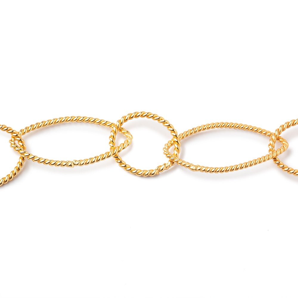 32x18mm & 19mm 22kt Gold Plated Twisted Satin Marquise & Round Link Chain