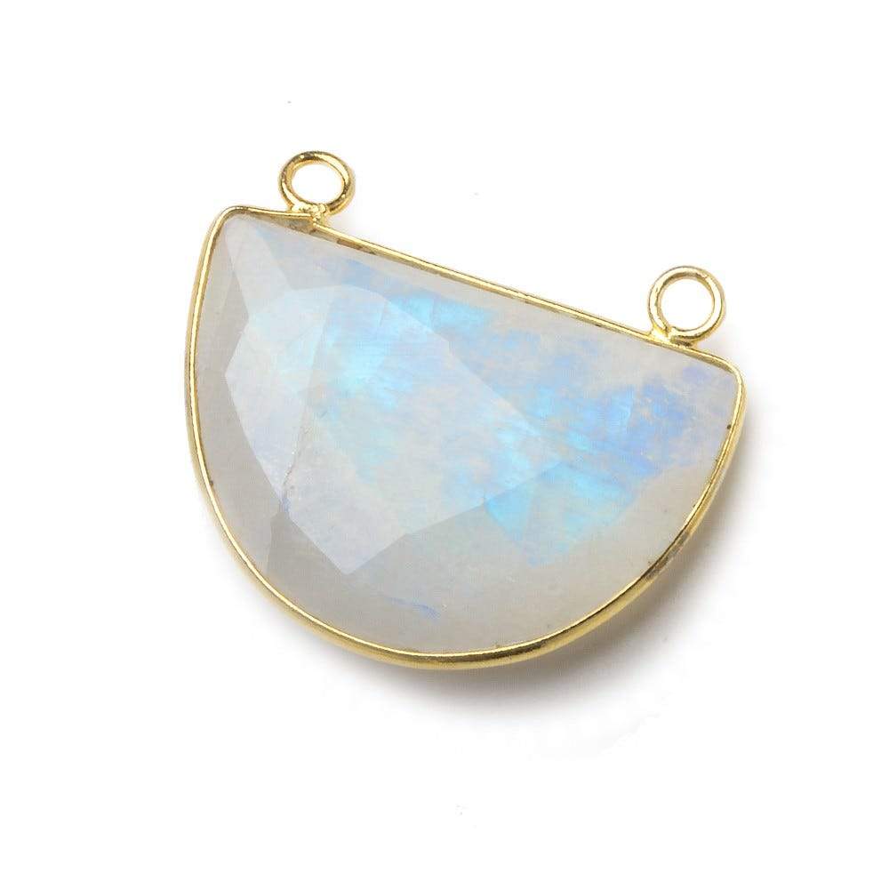 32x21mm Vermeil Bezel Rainbow Moonstone Faceted Half Moon Connector 1 piece