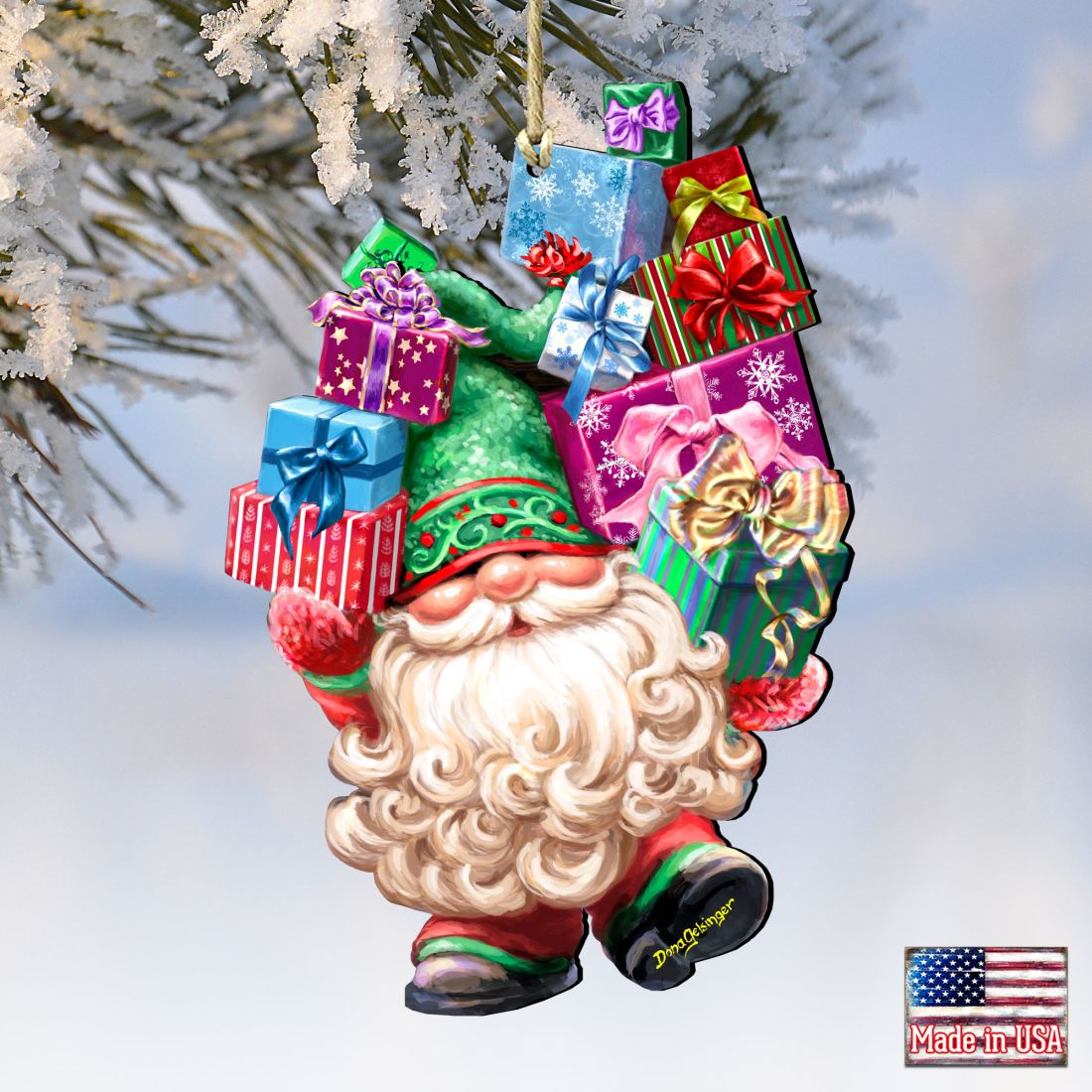 Gift Giver Gnome Dwarf Wreath Wooden Ornaments by Gelsinger - Christmas Decor - 8161054-DG