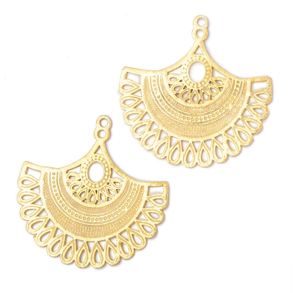 34.5mm Brushed Filigree Fan Charm Set of 2 pieces