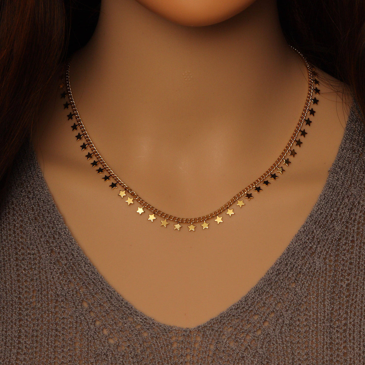 Multi Star Cuban Link Chain Necklace, Sku#Y829