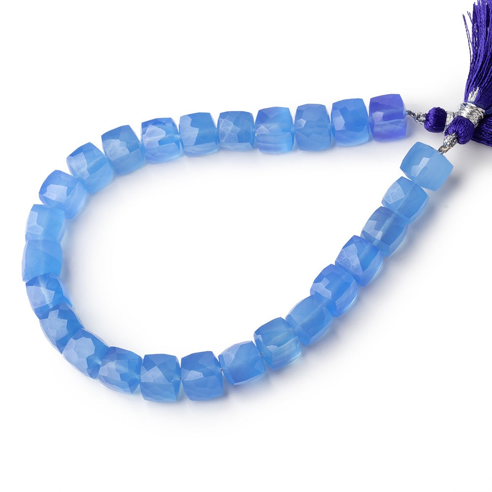 8x8mm Santorini Blue Chalcedony Faceted Cube 8 inch 25 Beads