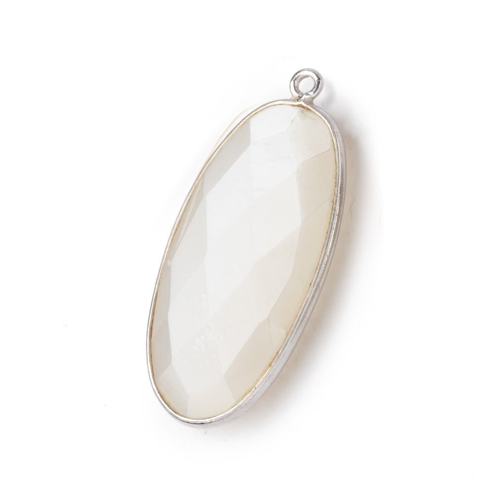 34x16mm Silver .925 Bezeled White Moonstone faceted Oval Pendant 1 piece