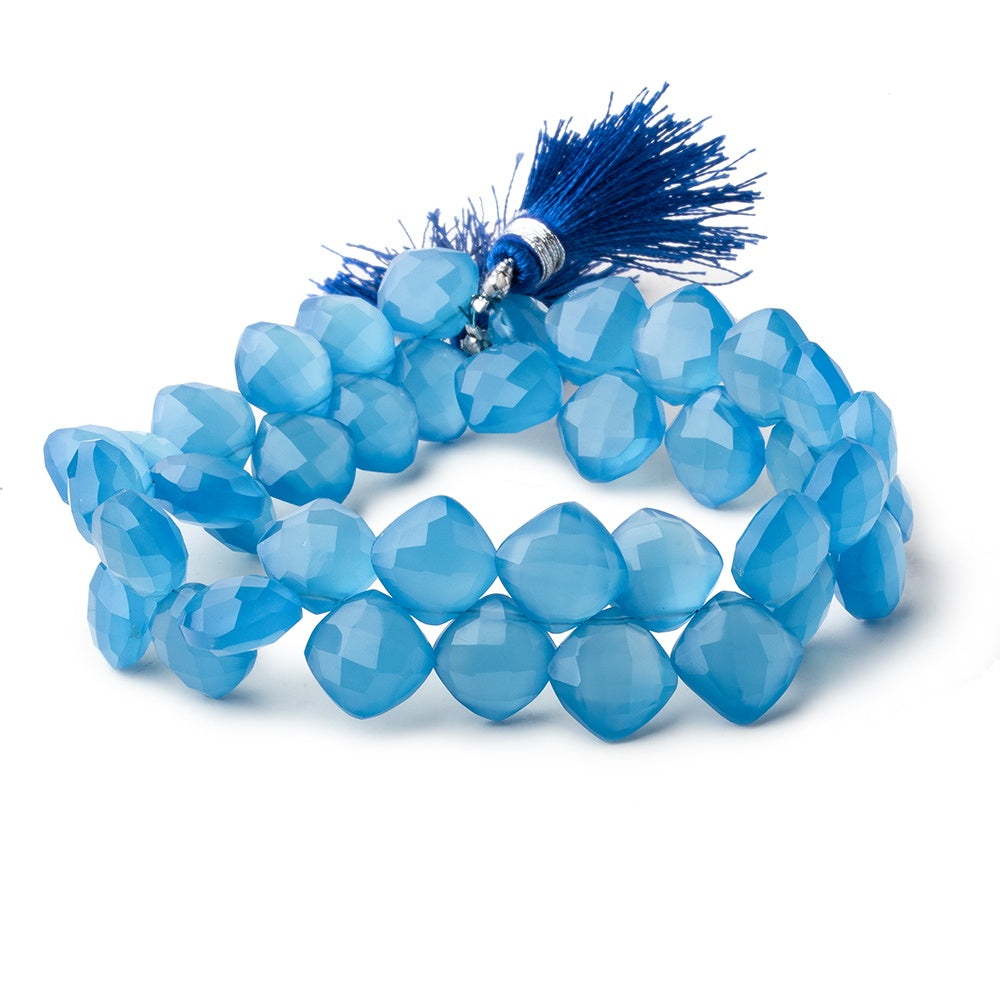 8.5mm Santorini Blue Chalcedony faceted pillows 8 inch 40 beads