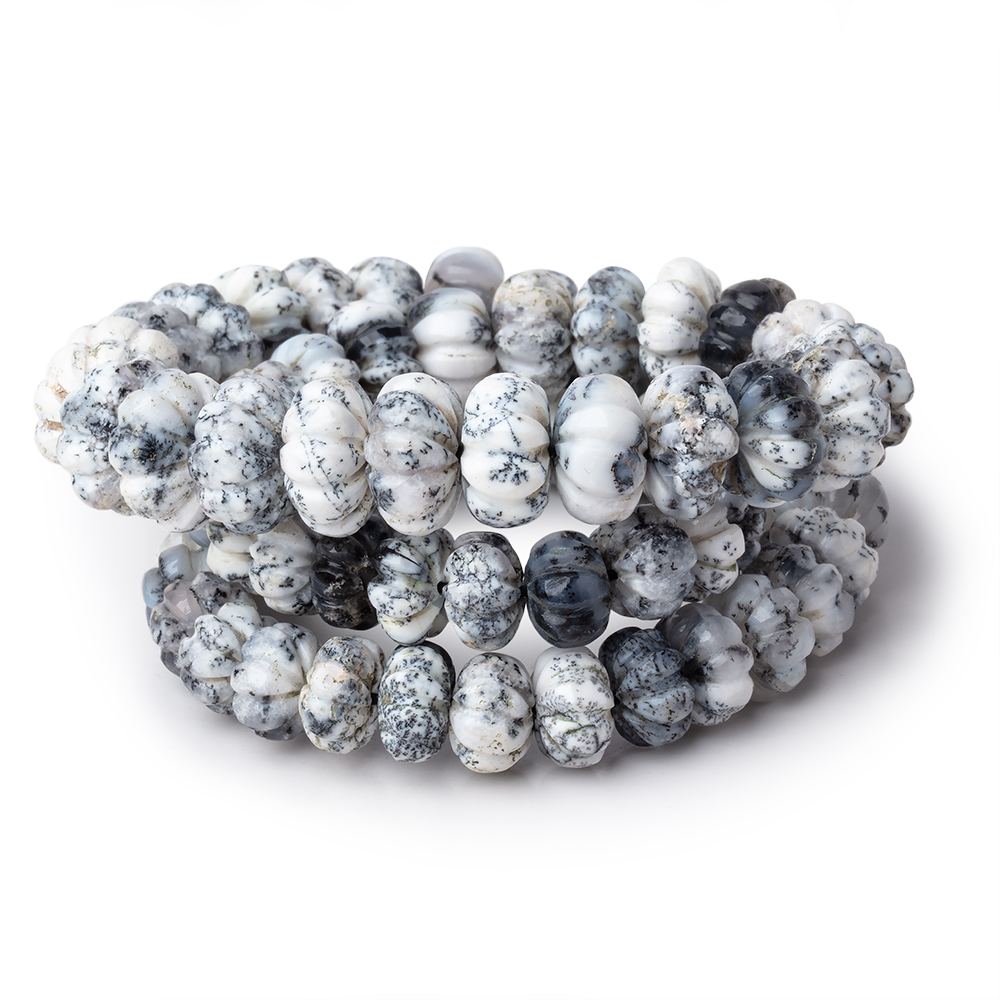 7.5-12.5mm Dendritic Opal Hand Carved Melon Rondelles 18 inch 74 beads AA