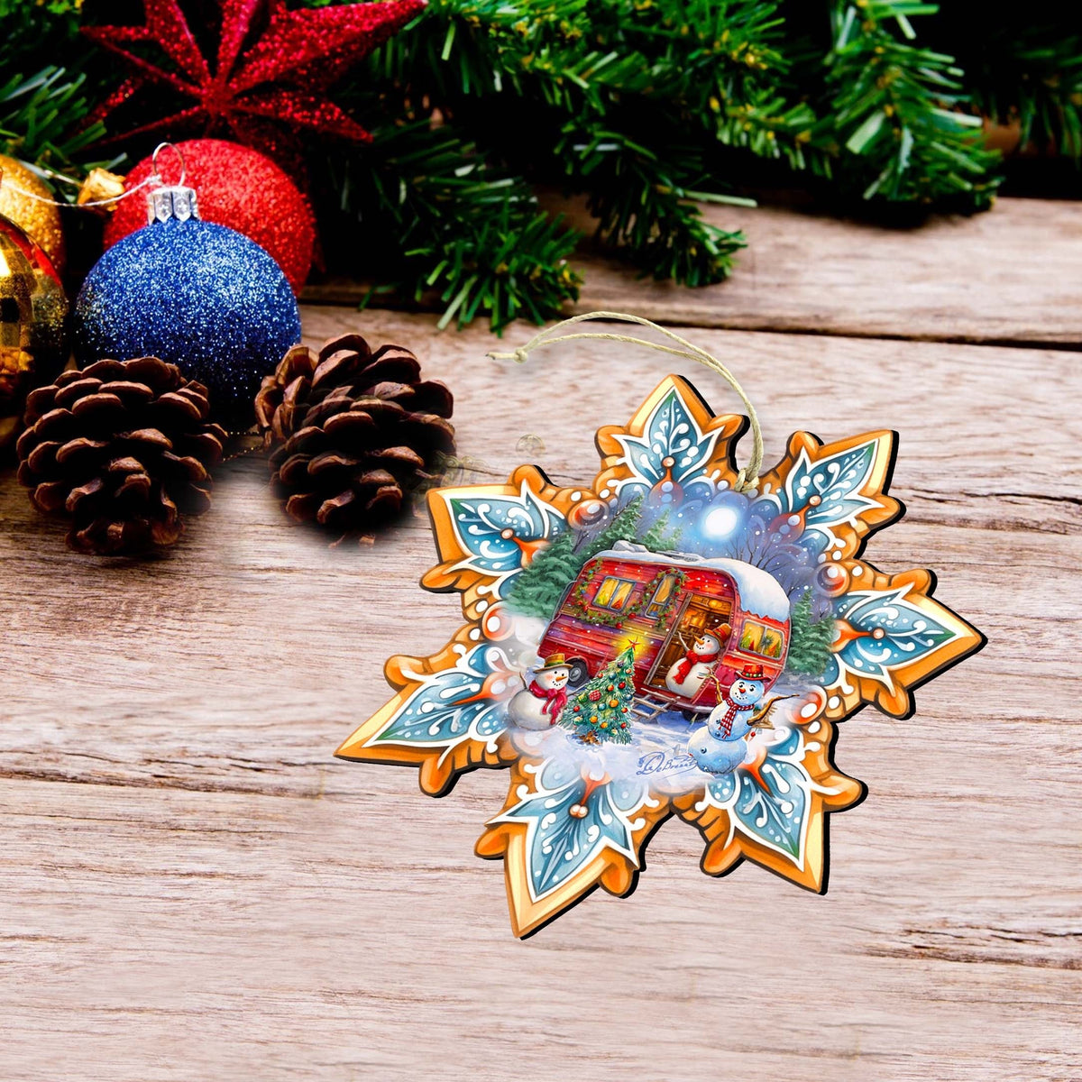 Waiting for Christmas Snowflake Eco Wood Ornaments Set of 3 by G. Debrekht - Christmas Decor - 8090150-S3