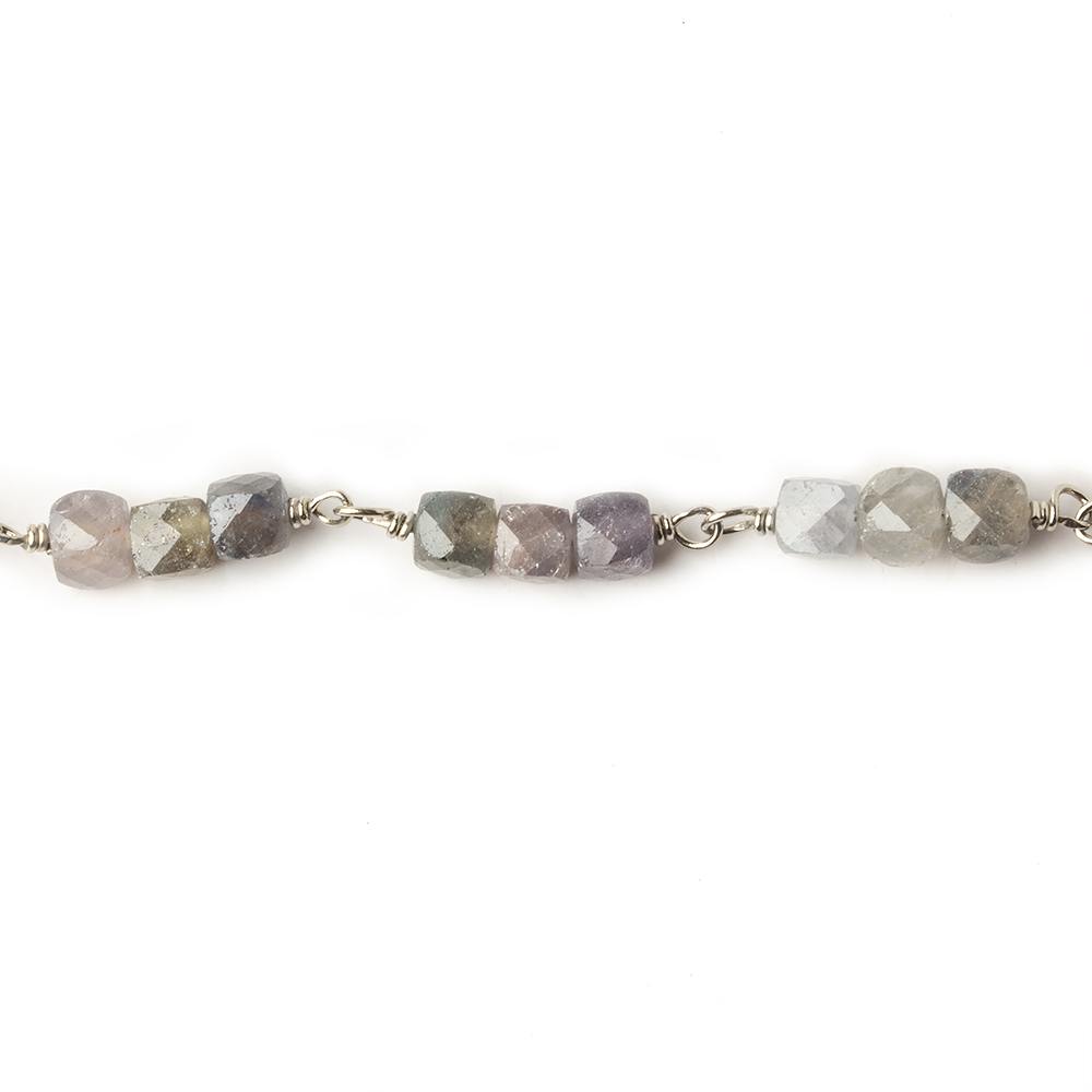 3.5mm Multi Color Umba Sapphire faceted cube Silver .925 Chain by the foot
