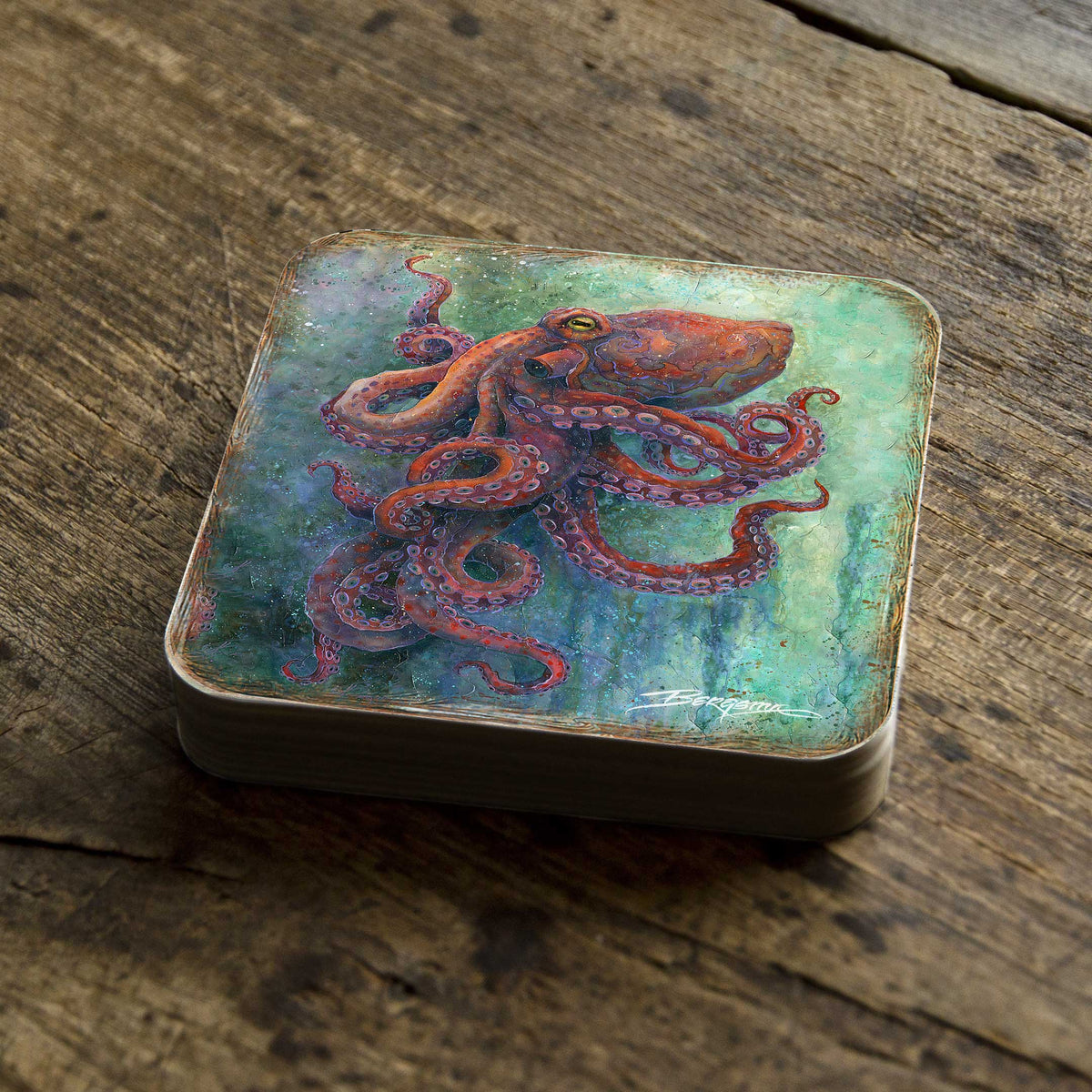 Octopus Wooden Cork Coasters Gift Set of 4 by J. Bergsma - Coastal Decor  - 8199459C-S4