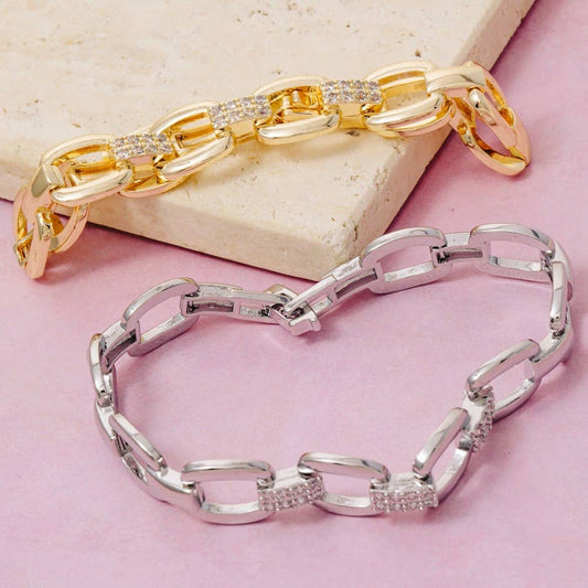 The Looks by Fame Gold Dipped CZ Pave Chain Bracelet