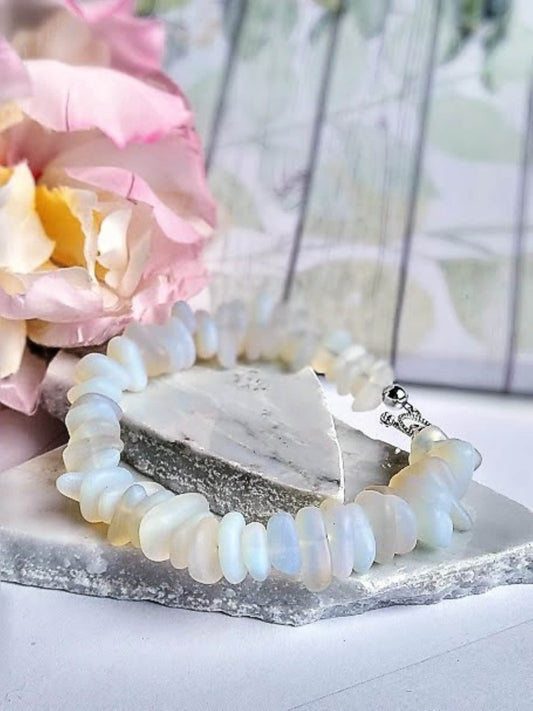 Bad Apple Designs Opal Moonstone Sea Glass Beach Strand Silver Bracelet