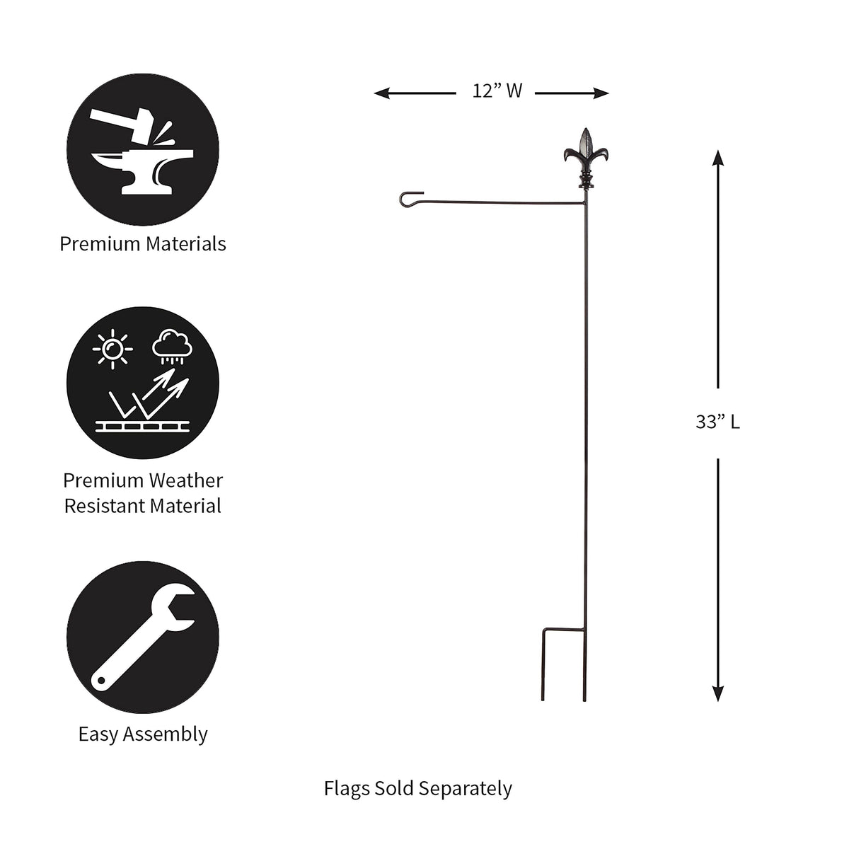 Black Fleur de Lis Garden Size Flag Pole