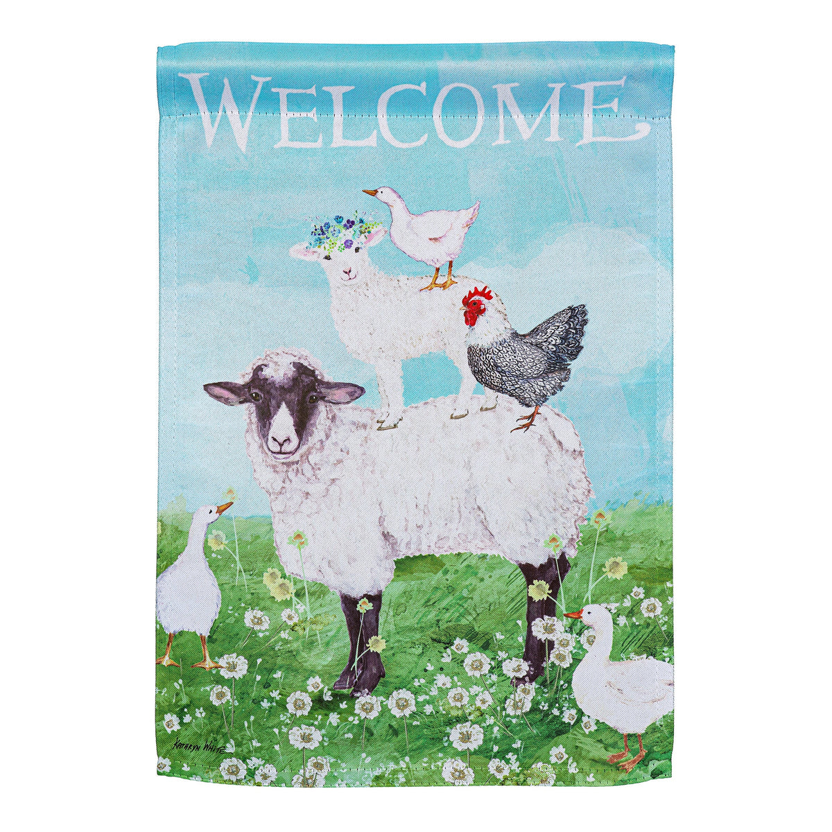 Hillside Pasture Welcome Farm Friends Suede Garden Flag