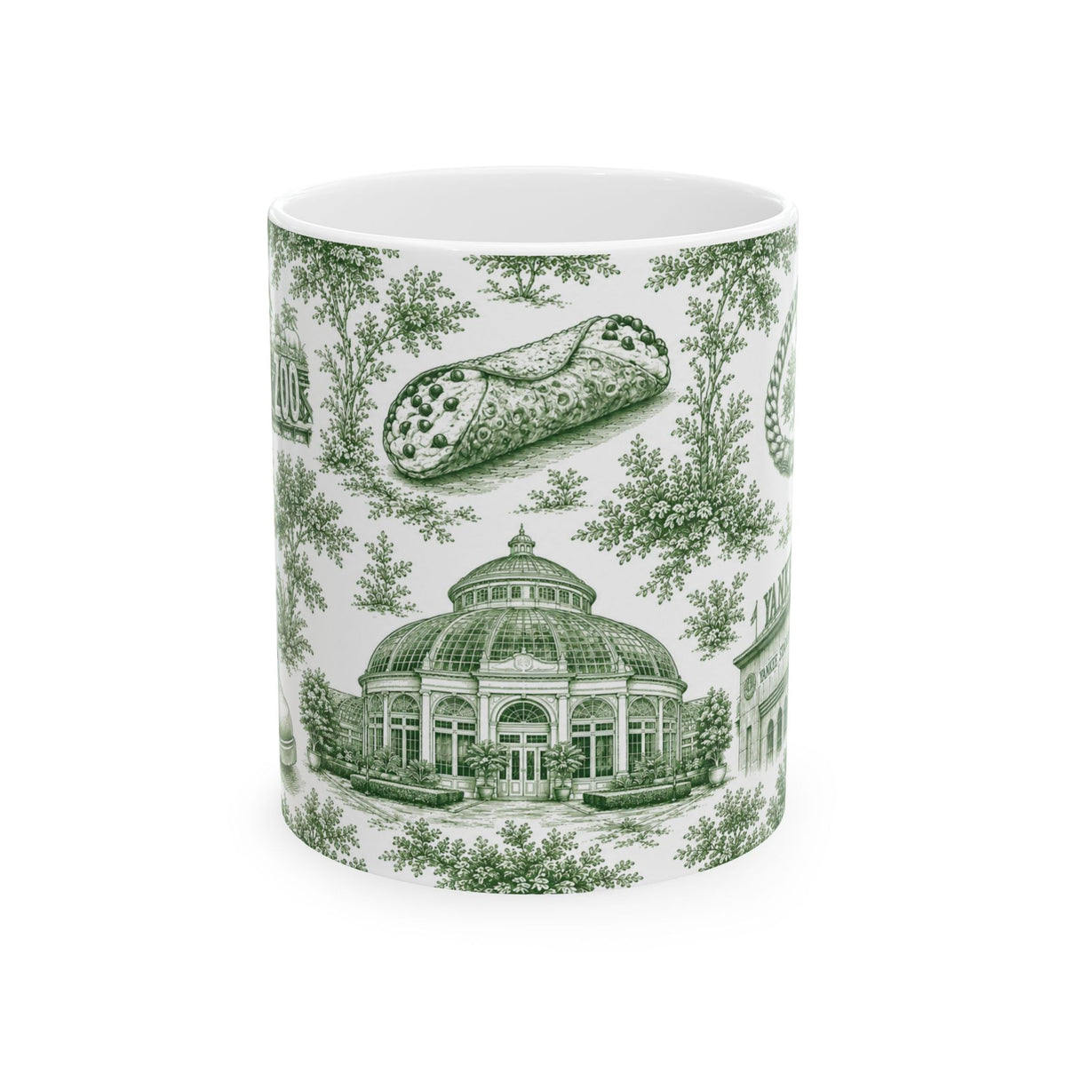Bronx Green Toile de Jouy Mug | NYC Chinoiserie Ceramic Coffee Cup