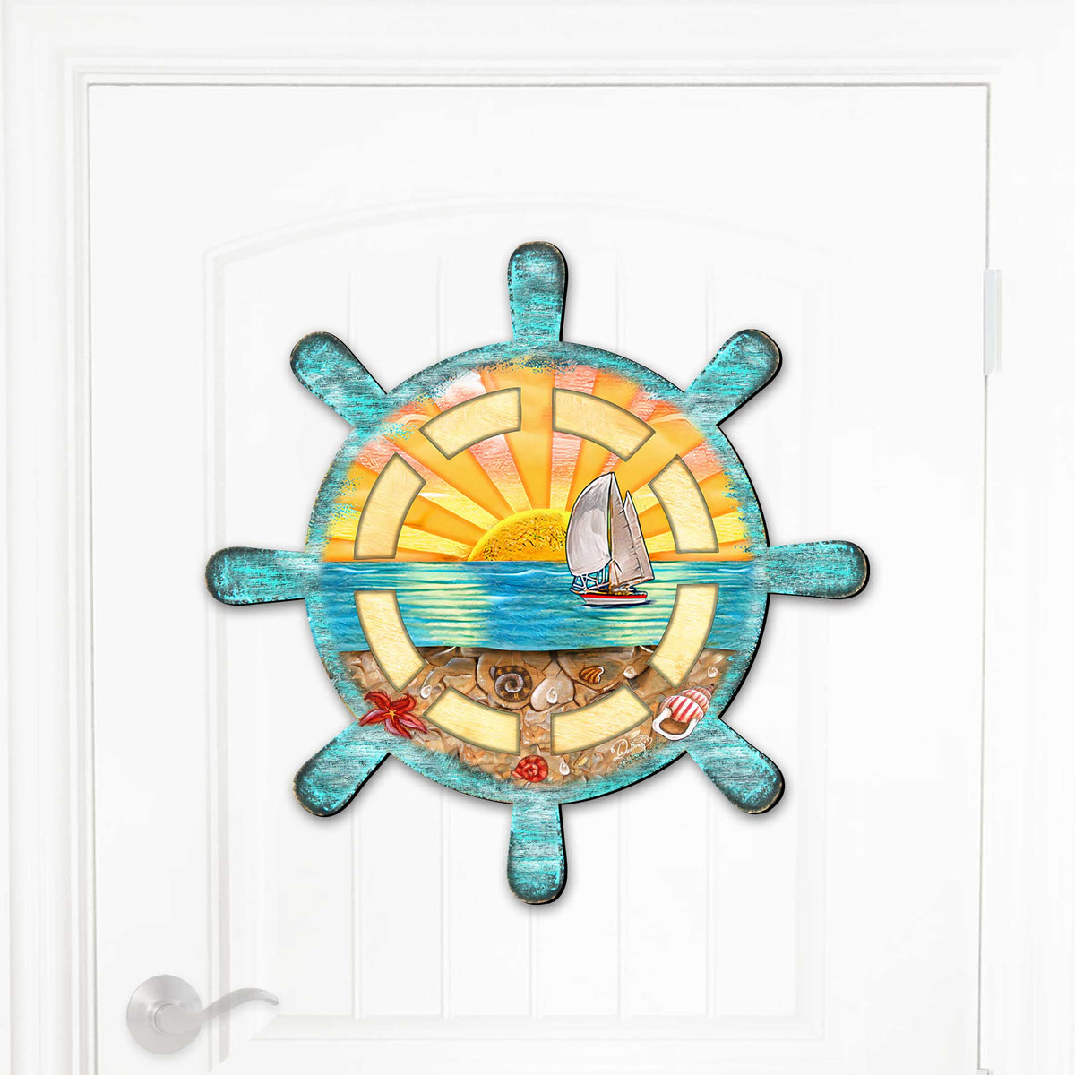 Captains Wheel Coastal Outdoor Door Decor by G. DeBrekht - Coastal Holiday Decor - 8198536H
