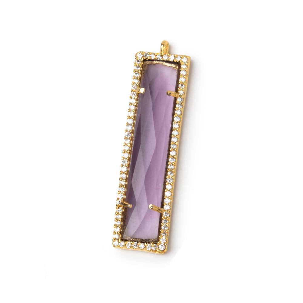 39x10.5mm Vermeil CZ Bezel Purple Hydro Quartz Bar Pendant 1 Focal