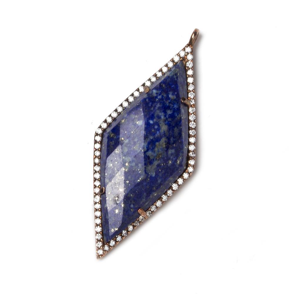 39x18mm Rose Gold Bezeled White CZ and Lapis Lazuli Kite Pendant 1 piece