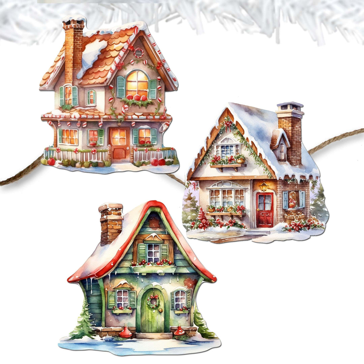 Dream Houses Clip-On Eco Wood Decorative Ornaments Set of 3 by G. Debrekht - Christmas Decor - 8091029C-S3