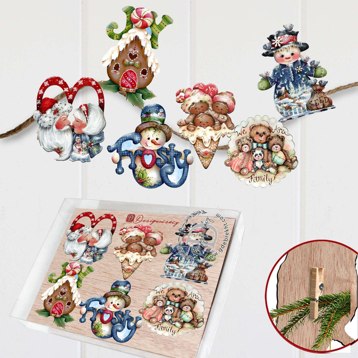 Merry Christmas  Clip-On Eco Wood Decorative Ornaments Set of 6 by Jamie Mills-Price - Christmas Decor - 8090136C-S6