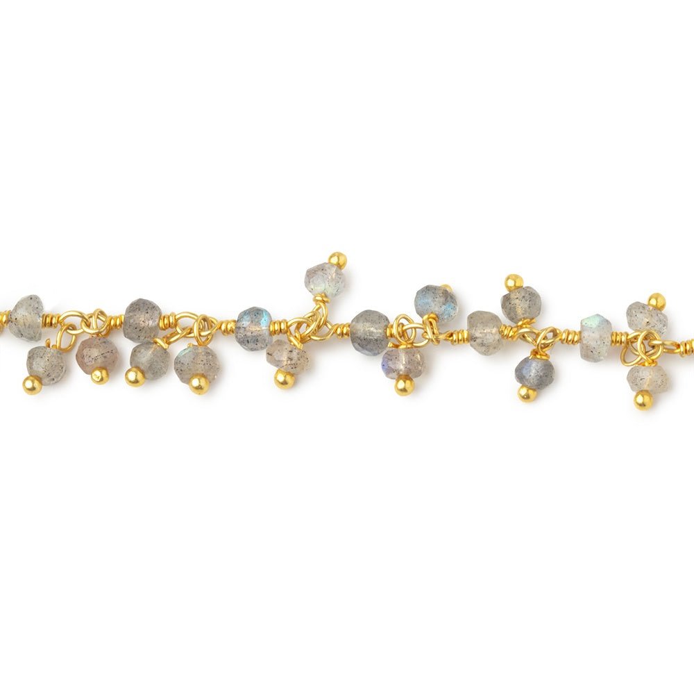 3mm Labradorite Faceted Rondelles on Gold Plated Dangling Chain