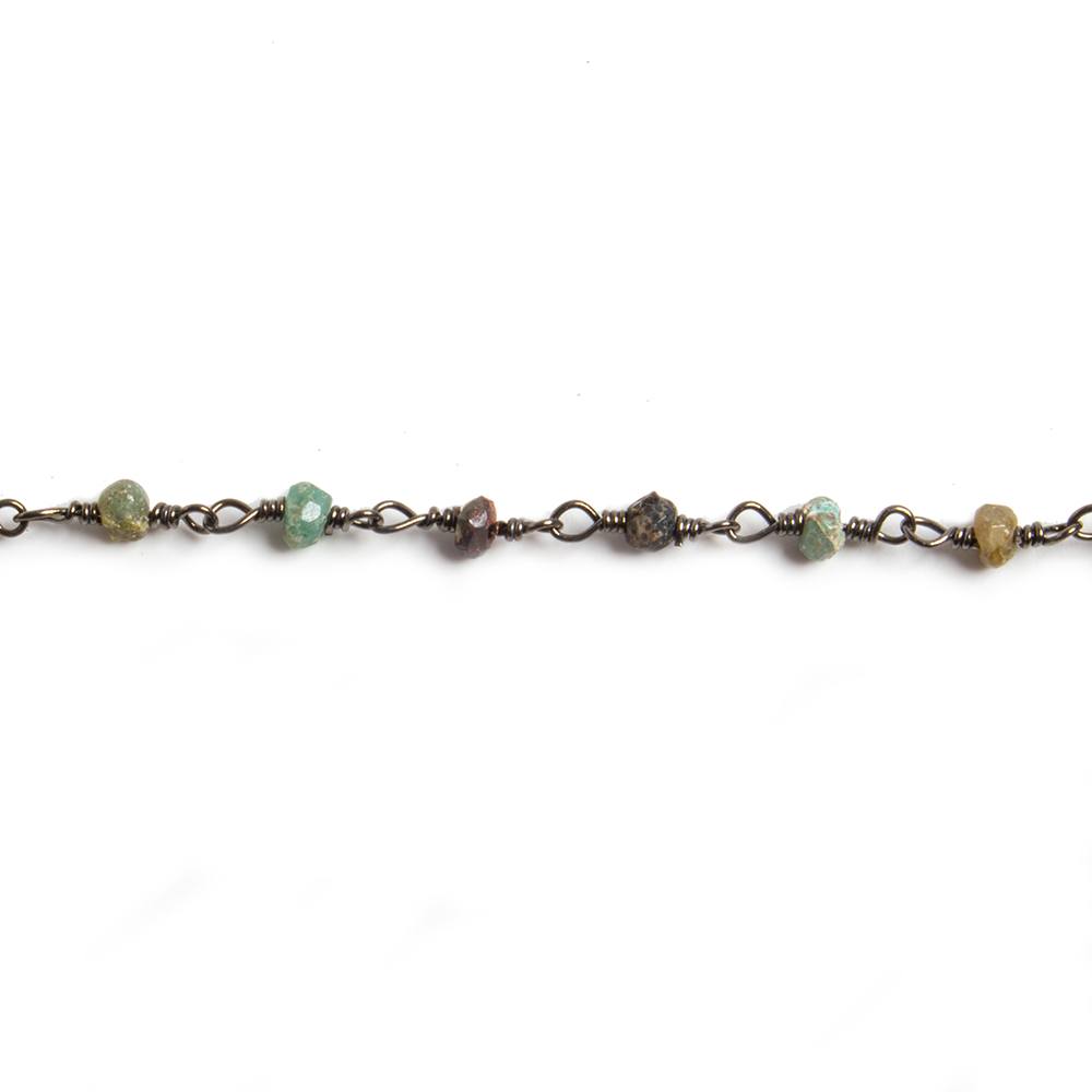 3mm Matte Chrysocolla faceted rondelle Black Gold Chain by the foot 36 pieces