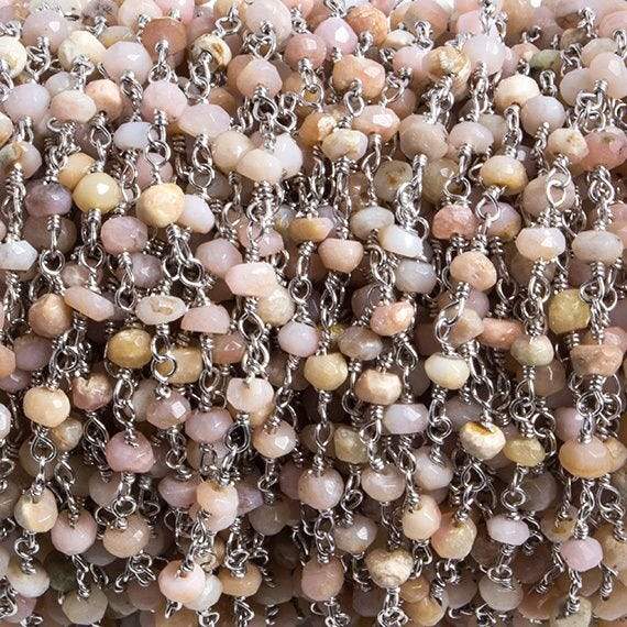 3mm Pink Peruvian Opal faceted rondelle Silver Chain by the foot 36 pieces