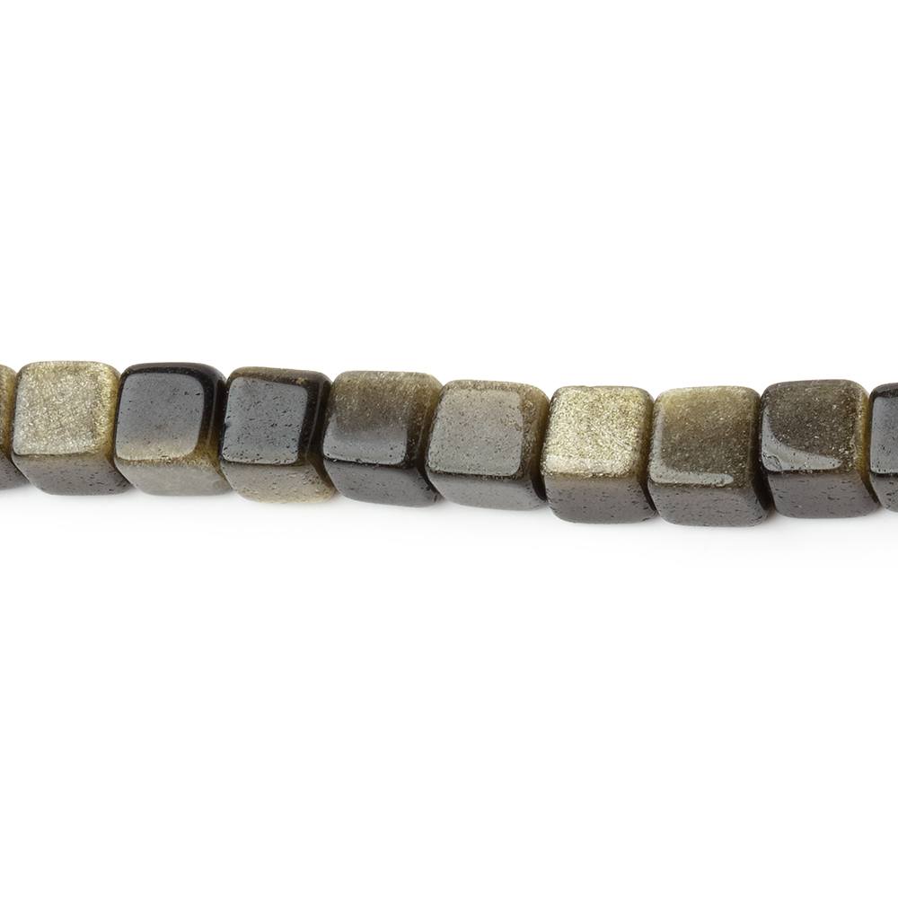 4-4.5mm Golden Sheen Obsidian Plain Cube Beads 13.75 inch 80 pieces