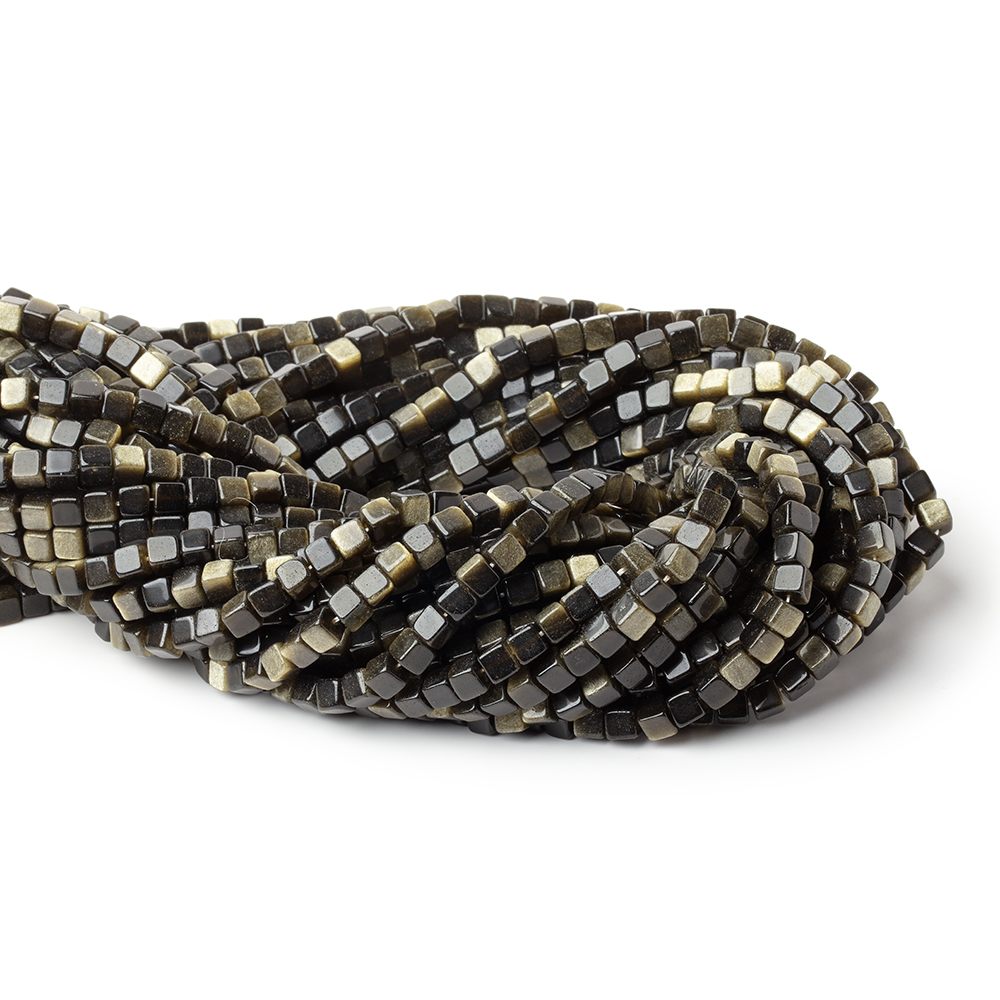4-4.5mm Golden Sheen Obsidian Plain Cube Beads 13.75 inch 80 pieces