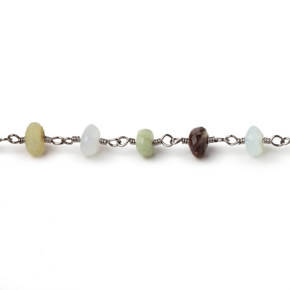 4-5mm Blue Peruvian Opal Faceted Rondelles on Black Gold Plated Chain