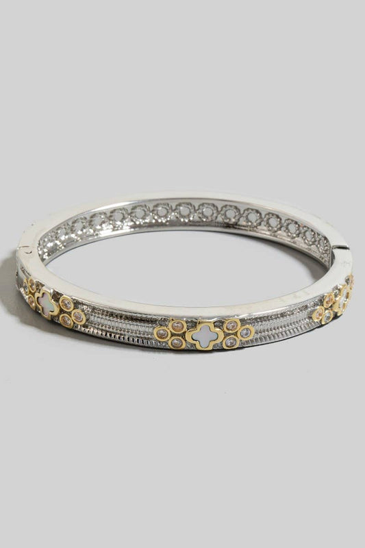 The Looks by Fame Gold Plated 2 Tone Intricate Hinge Bangle Bracelet