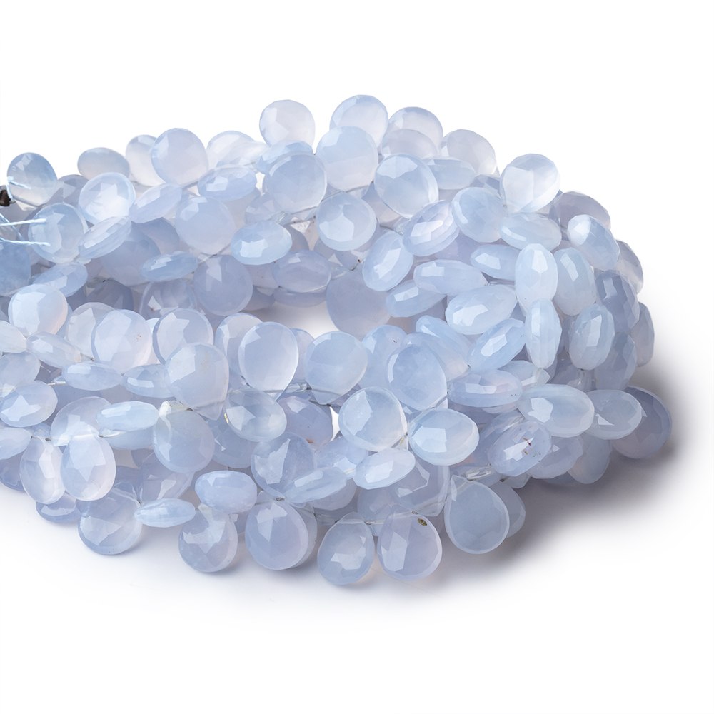 9x7-10x8mm Turkish Blue Chalcedony Faceted Pear Beads 8 inch 55 pieces  AA