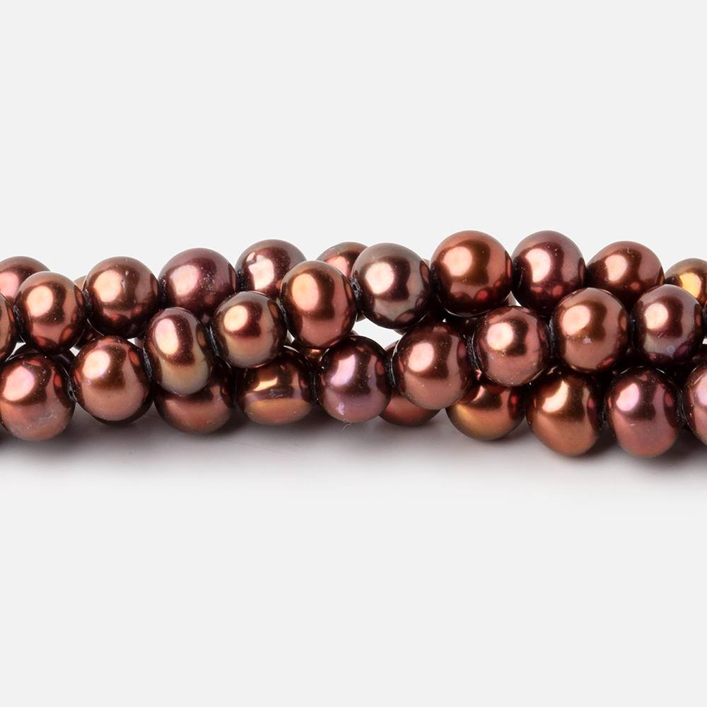 6x5mm Cinnamon Brown Off Round Freshwater Pearls 16 inch 76 pieces