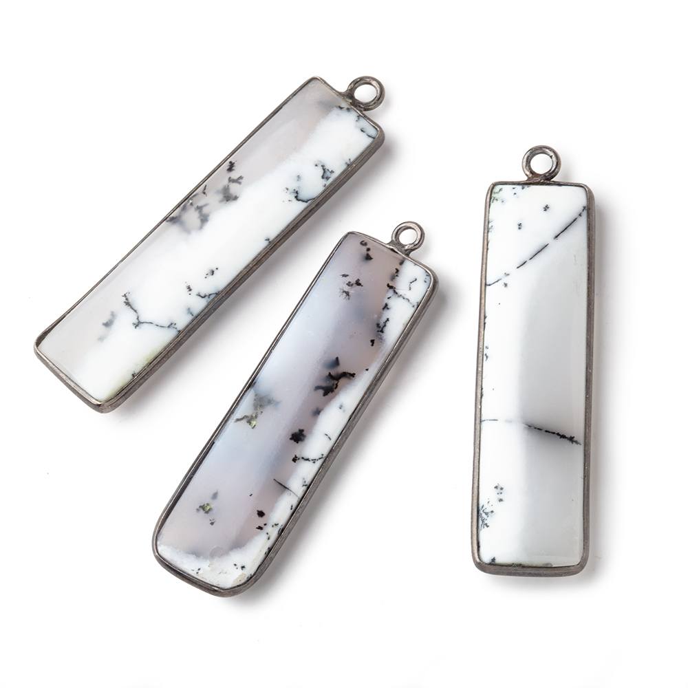 40x12mm Black Gold Bezel Dendritic Opal Plain Bar Pendant 1 piece