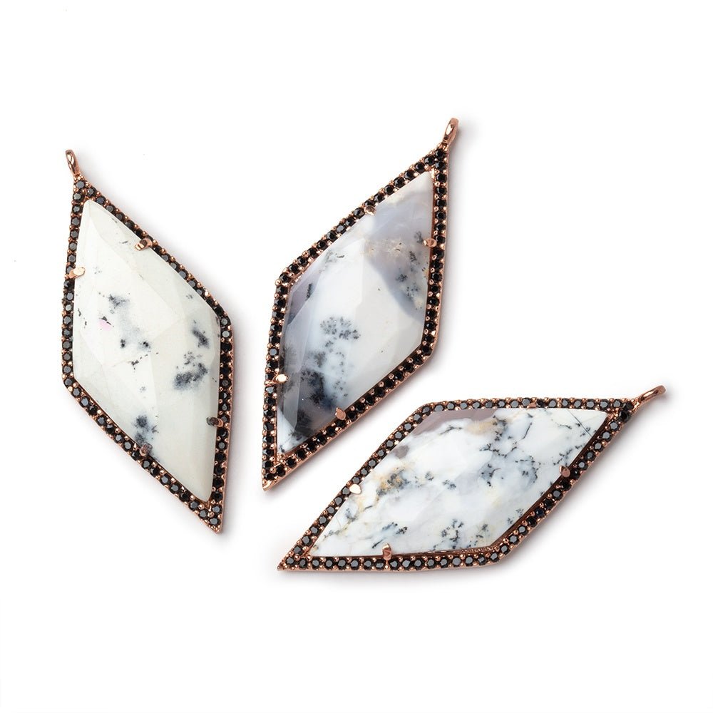40x18mm Rose Gold & Black CZ Bezel Dendritic Opal Kite Pendant 1 Focal