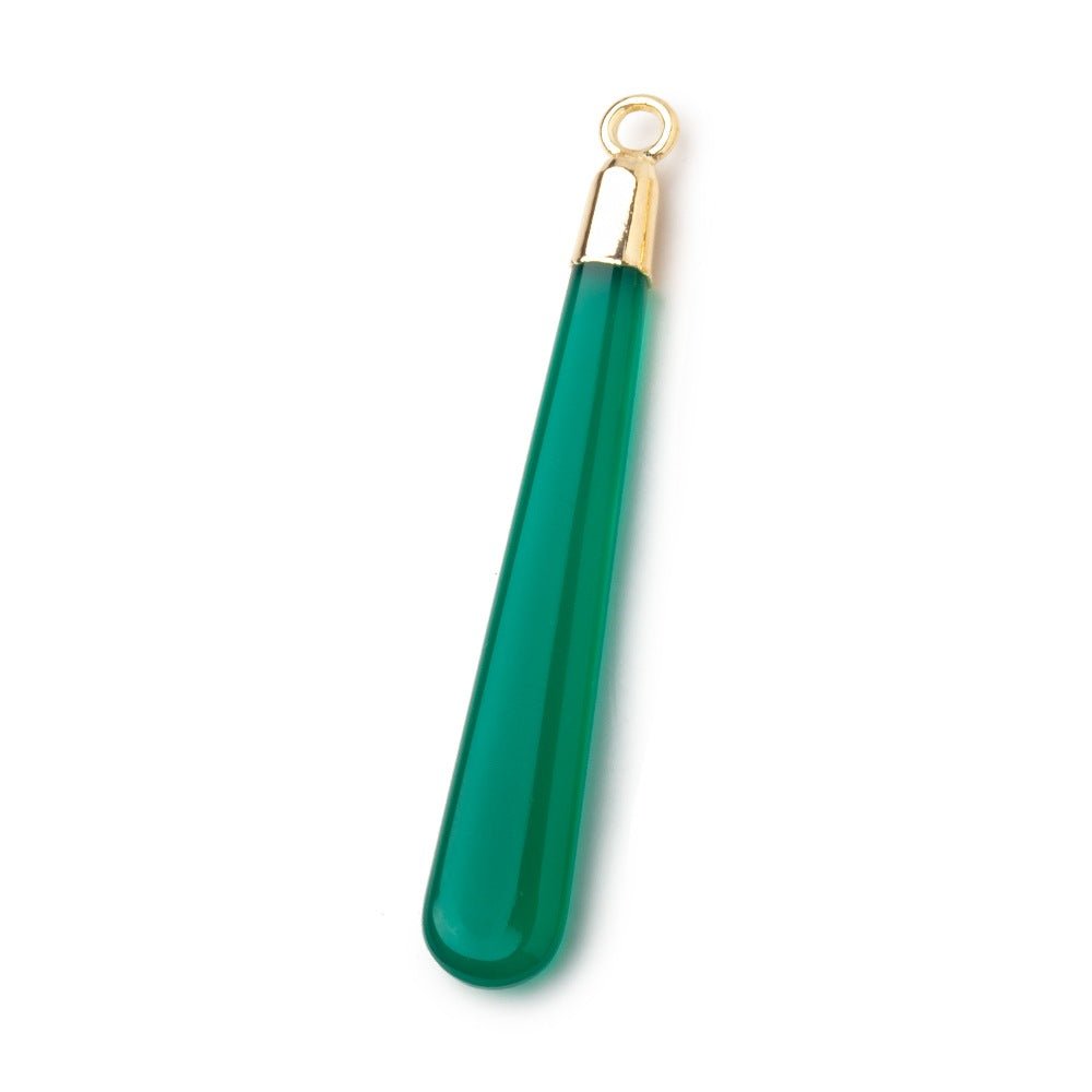 40x6mm Gold Leafed Green Onyx Plain Pear Pendant 1 piece