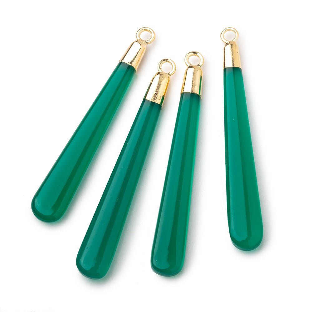 40x6mm Gold Leafed Green Onyx Plain Pear Pendant 1 piece