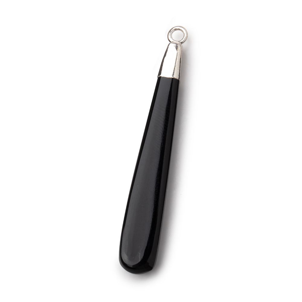 40x6mm Silver Leafed Black Onyx Plain Pear Pendant 1 piece