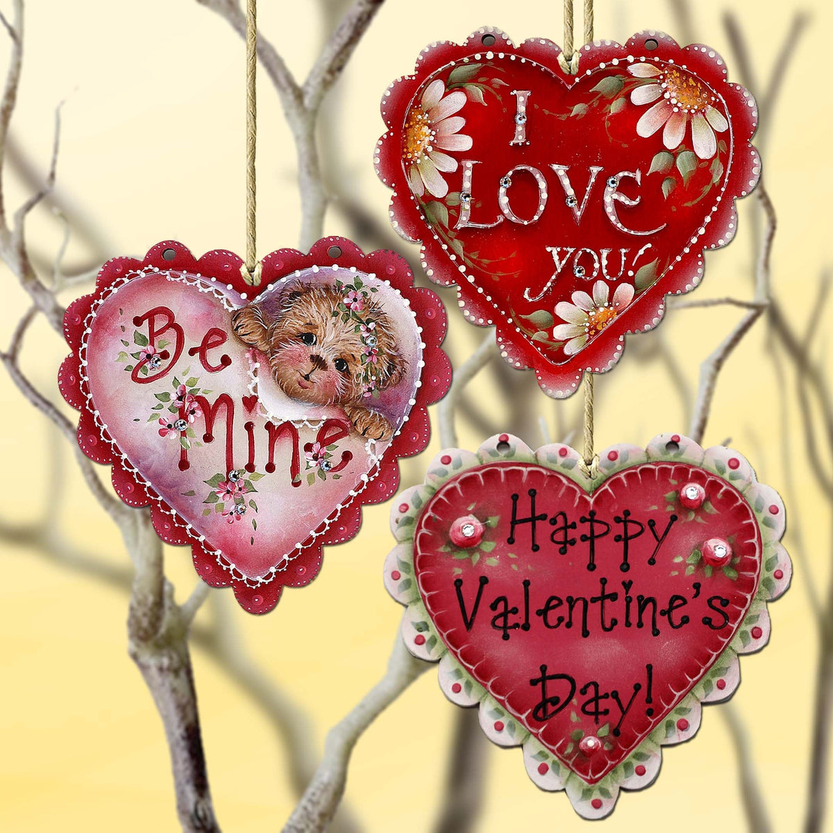Hearts of Love Eco Wood Ornaments Set of 3 by G. Debrekht - Love Family Decor - 8091054-S3