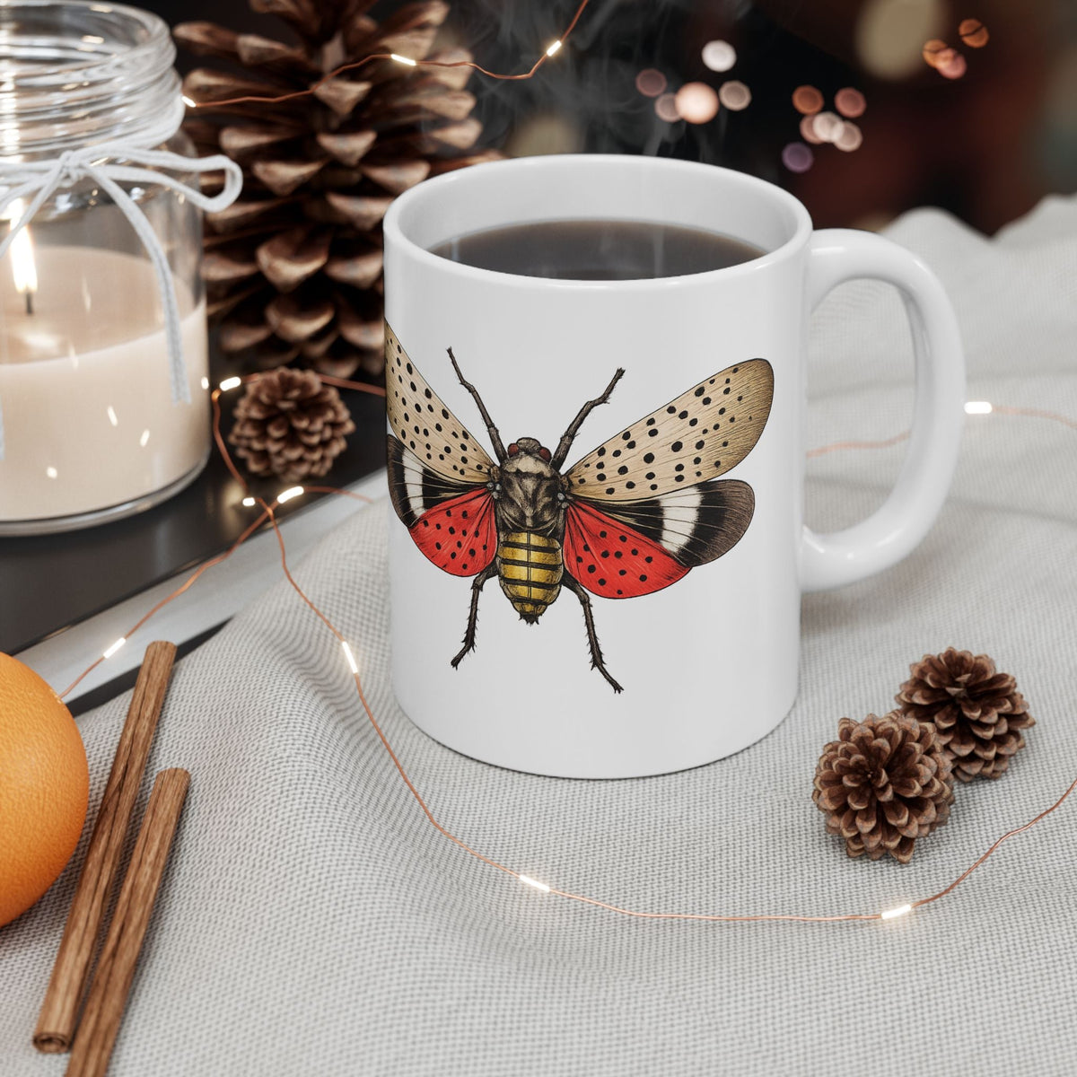 NYC Spotted Lanternfly Ceramic Mug – New York Summer Insect Illustration 11oz