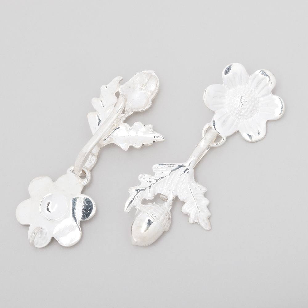 43x17.5mm Sterling Silver Hook and Eye Clasp Daisy and Acorn 1 piece
