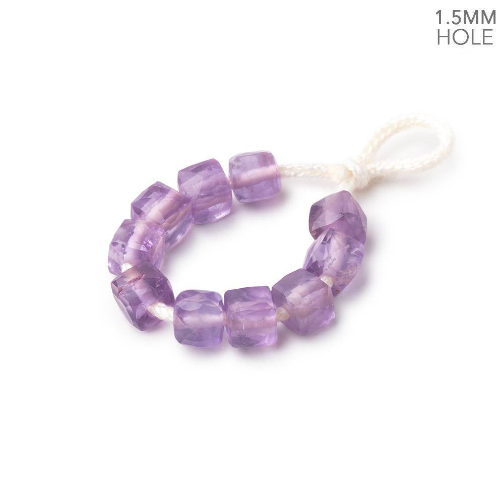 6mm Pink Amethyst 1.5mm Large Hole Faceted Cube Beads Set of 10