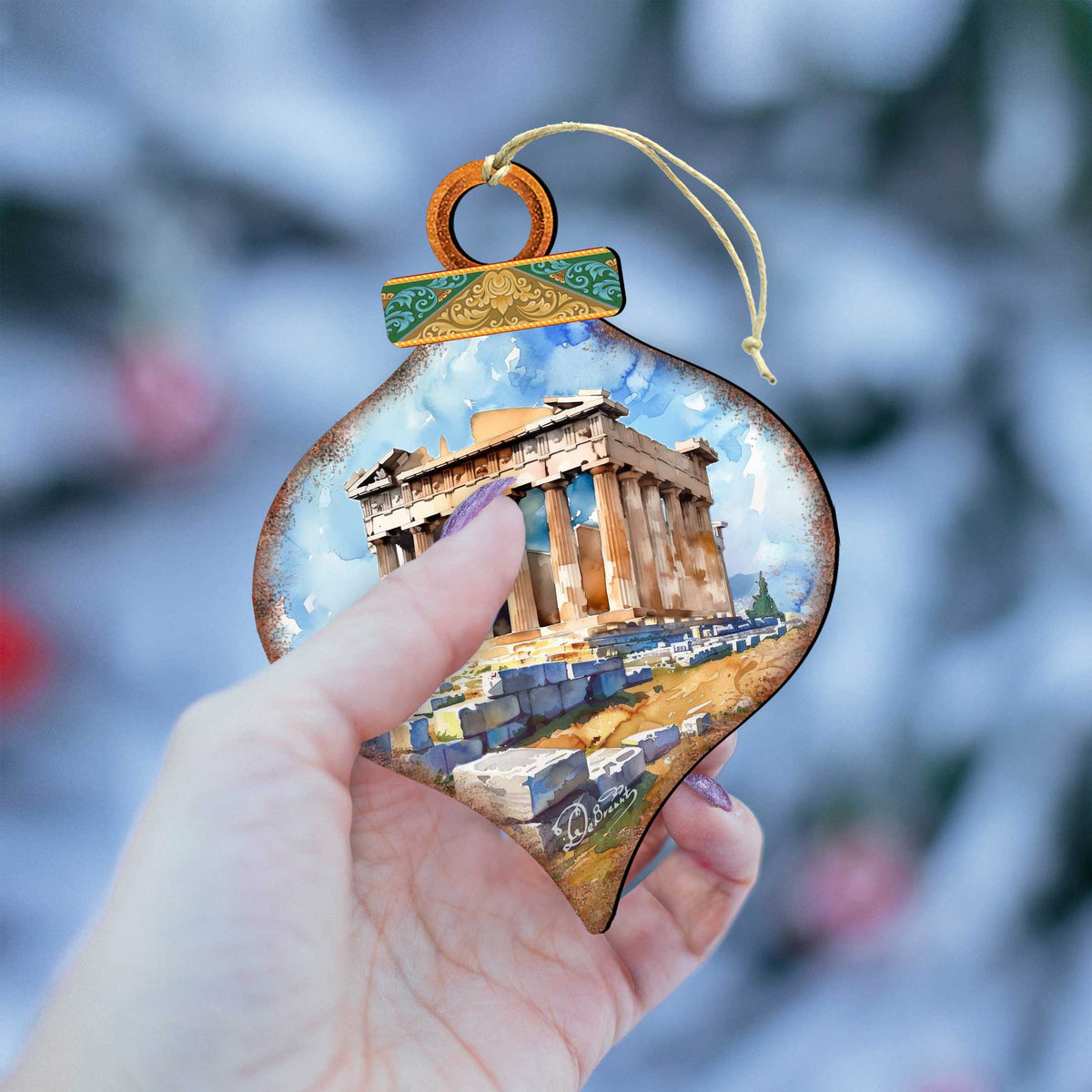 Santas Around the World - Greece Inspired Santa - Eco Wood Ornaments Set of 3 by G. DeBrekht Christmas Santa Snowman Decor - 8091316S3