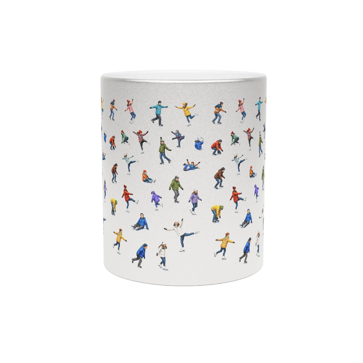 Ice Skaters on Ice Silver Metallic Mug | Winter Wonderland Hot Chocolate Coffee Sparkle Mug