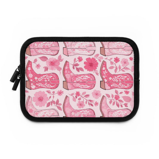 Pink Cowboy Boot Laptop Sleeve | Western Floral Tech Cover for Women