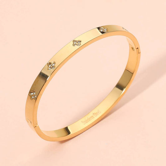 Sensibling Stainless Steel CZ Stone Accent Hinged Bangle Bracelet