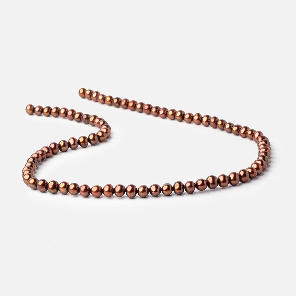 6x5mm Reddish Brown Side Drilled Off Round Freshwater Pearls 16 inch 76 pieces