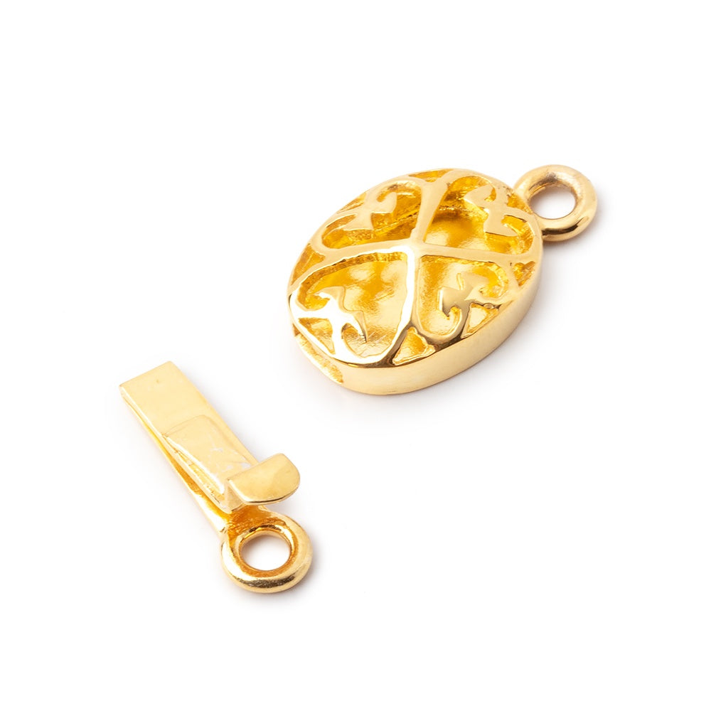 15x11mm Vermeil Oval Box Clasp with Heart Design 1 piece