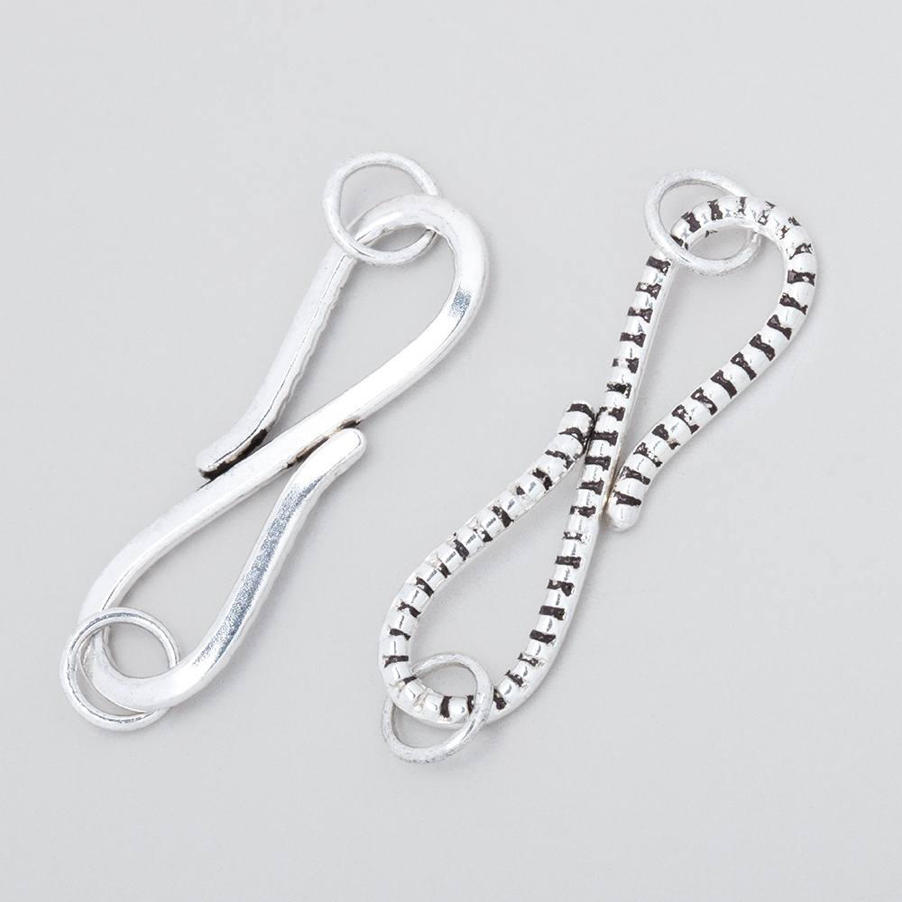36x11mm Antiqued Sterling Silver S Hook with Dotted Design 1 piece