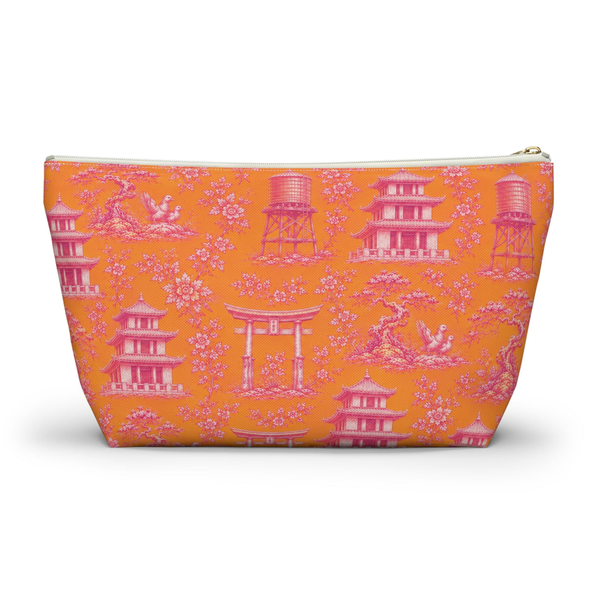 New York Chinatown Orange Toile de Jouy Mahjong Tile Pouch —  Chinoiserie T-Bottom Makeup Bag