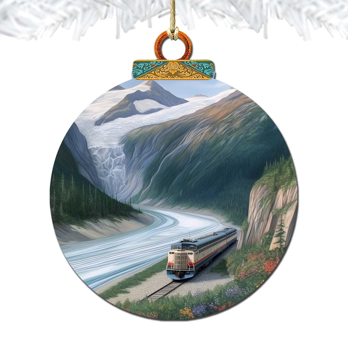 Alaska's Mountain Railway Wooden Ornaments by G.Debrekht - Wildlife Holiday Decor - 870042