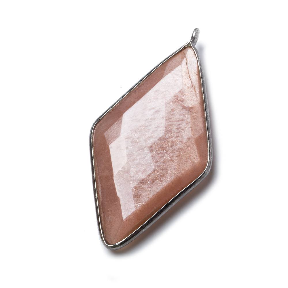 45x24mm Black Gold .925 Bezel Peach Moonstone faceted Kite Pendant 1 piece